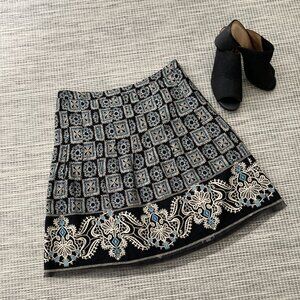 Loft Blue Black Print Full Skirt 10 Petite